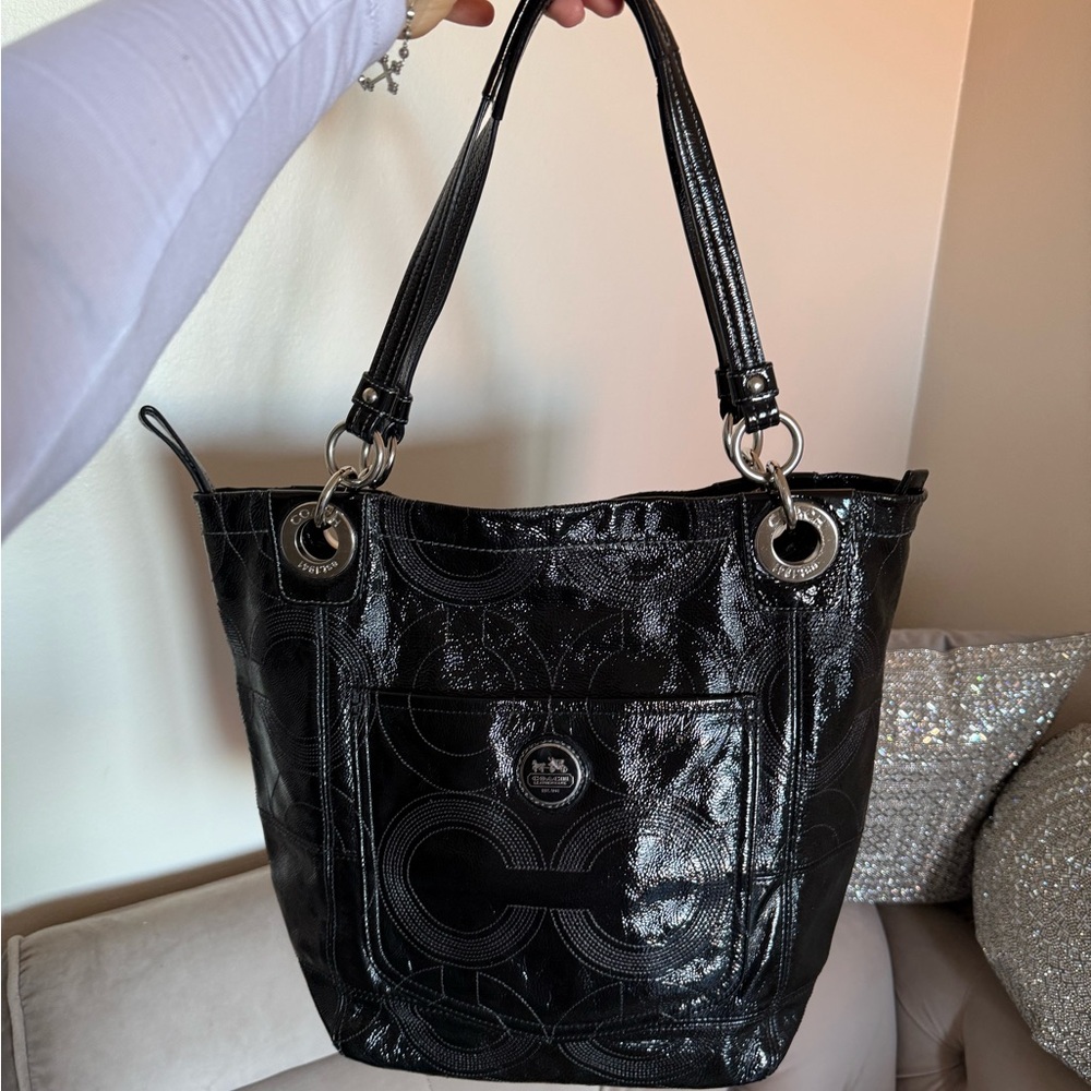 Coach Shiny Black Tote Bag - Picture 2 of 8